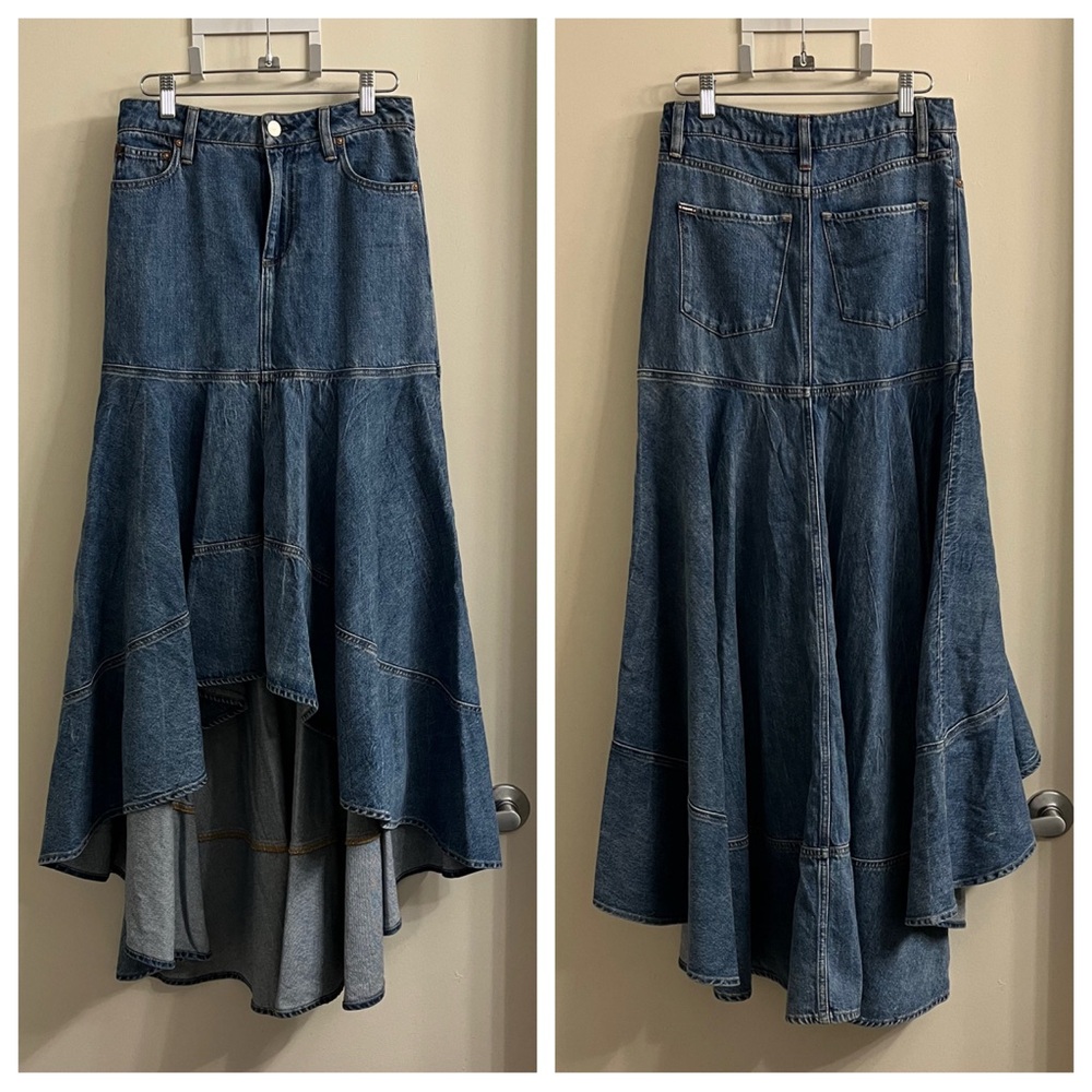 Alice + Olivia Jeans Donella High Low Denim Skirt Brooklyn Blue Size 25 - Picture 4 of 14